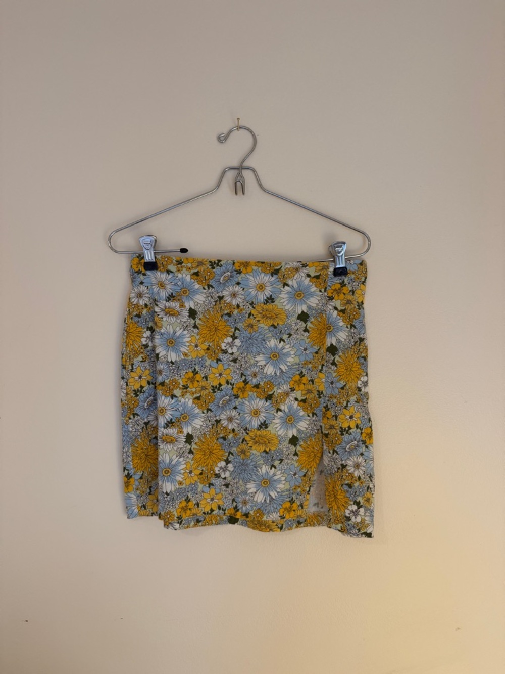 Urban Outfitters Yellow & Light Blue Floral Mini Skirt